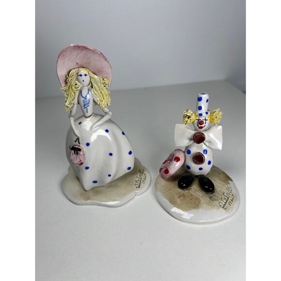 Set of 2 Vtg Made in Italy Rare W. Cabrelli Figurines Clown with Tube & Girl - Picture 2 of 8